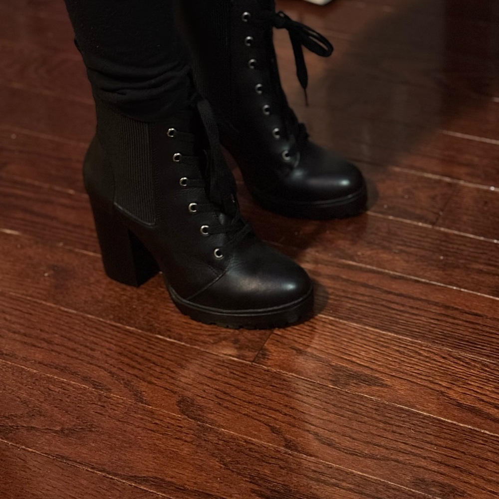 black Steve Madden lug-sole platform granny boot